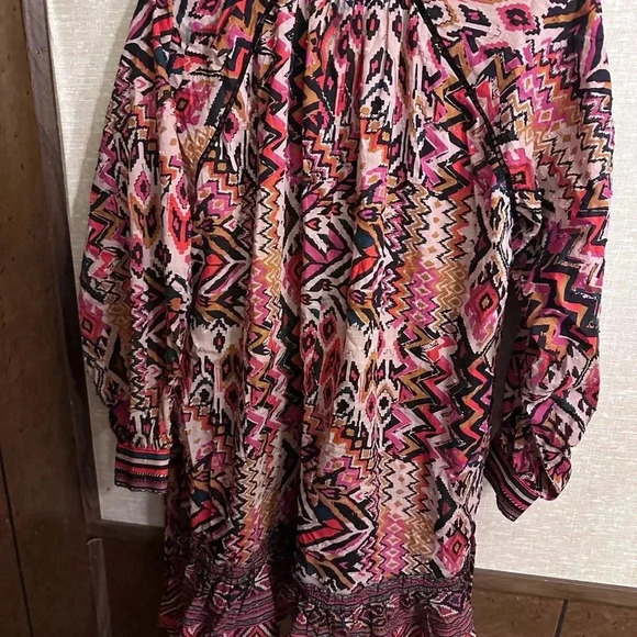 Zara Button Up Tie Waist Colorful‎ Long Sleeve Dress Size Medium - Picture 8 of 9